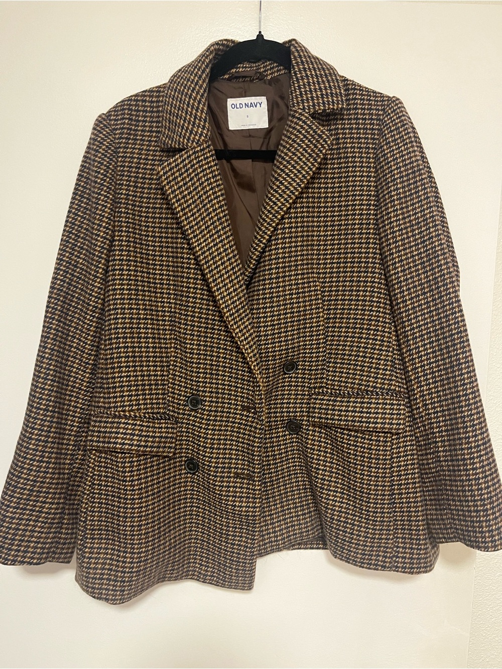 Old Navy Brown and Black Houndstooth Double-Breasted Blazer